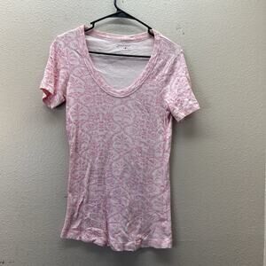 XCVI 100% Cotton Pink Boho All Over Print Scoop‎ Neck Fitted t-Shirt Size M